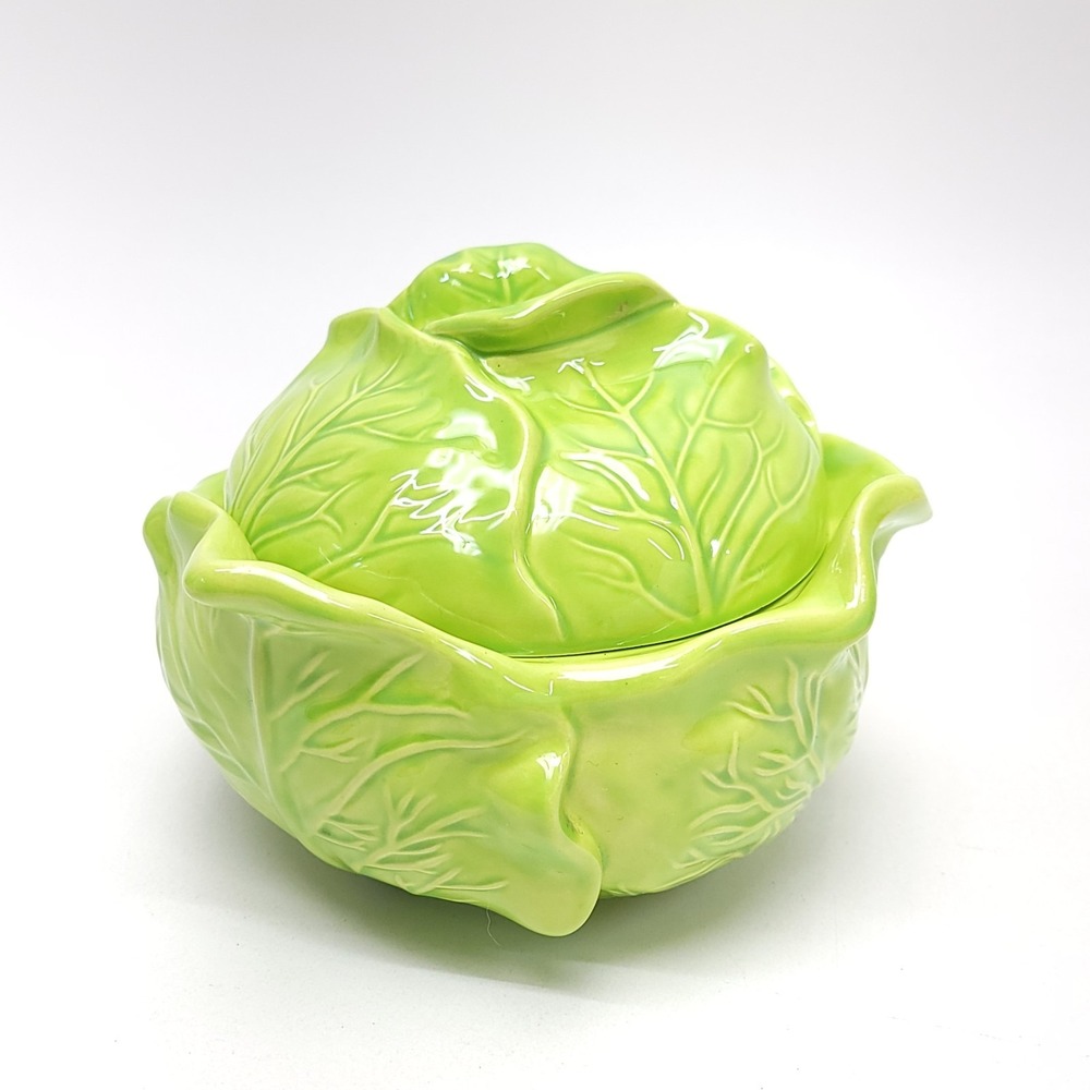 Holland Mold Cabbage Bowl‎ Dish W/ Lid  Green Canister Mid Century 6" MCM